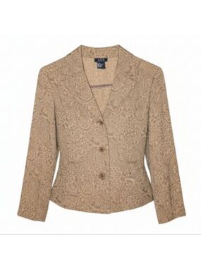 Vintage RQT Petite Tan Paisley Textured Blazer Blouse Boho Hippie Cottagecore PS